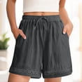 thumbnail image 1 of KIHOUT Women's Linen Cotton Blend Elastic Waist Drawstring Shorts Lace Trim Casual Summer Shorts For Daily Beach Wear, 1 of 6
