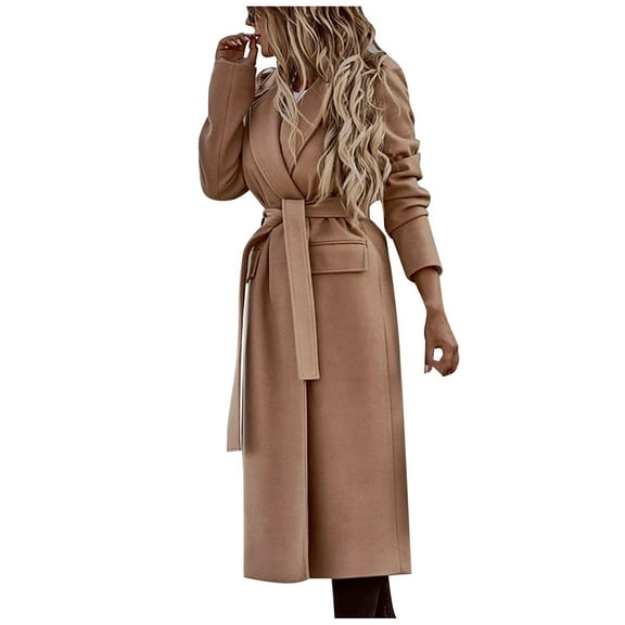 KIHOUT Women's Long Sleeve Warm Jacket Ladies's Loose Lapel Cardigan Color Long Sleeve Mid-length Woolen Jacket