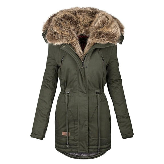 KIHOUT Women's Long Sleeve Warm Jacket Winter Warm Collar Female Zipper Slim Cotton Hooded Coat
