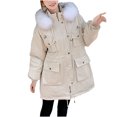thumbnail image 1 of KIHOUT Women's Long Sleeve Warm Jacket Deals Women Warm Fur-collar Plus Size Buttons Zipper Coat Windbreaker Long Outerwear, 1 of 8