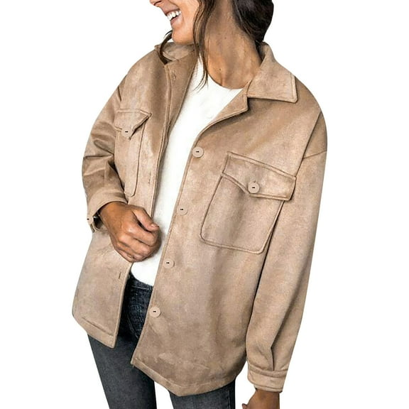 KIHOUT Women's Long Sleeve Warm Jacket Womens Winter Lapel Button Long Trench Coat Jacket Ladies Overcoat Outwear