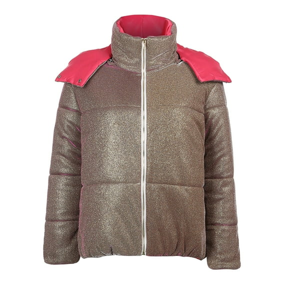 KIHOUT Women's Long Sleeve Warm Jacket and Winter Women's Zipper with Hat Reflective Short Thickened Bread Suit