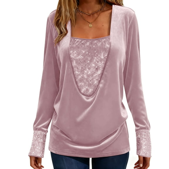 KIHOUT Women's Magenta Satin & Sequin Top – Satin Fabric With Sequin Accents, Deep V Design Adds Elegance, Long Sleeves & Relaxed Fit Suit Semi-Formal Or Casual Occasions