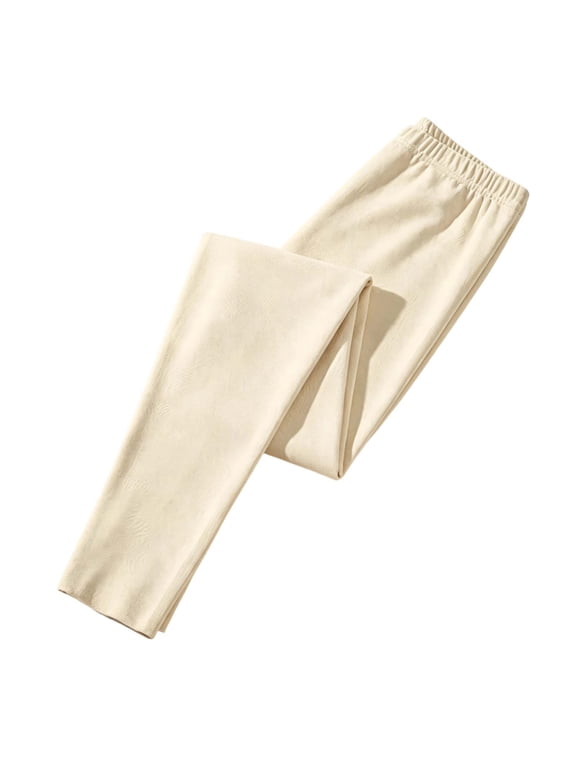 Women's Mid High Waist Thermal Leggings Thickened Self Heating Solid Full Length Base Layer Pants For Women Cold Weather Winter Inner Layering Wear