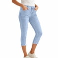 thumbnail image 1 of KIHOUT Women's Mid Rise Stretch Denim Capri Pants - Frayed Raw Hem, Functional Pockets, Solid Color, Casual Daily & Summer Vacation Wear, 1 of 9