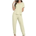 thumbnail image 1 of KIHOUT Women's Milk Silk Solid Color Pajama Set Fashionable Casual Round Neck Short Leeve Loose Top and Pants Ladies 2PC Pajama Set, 1 of 7