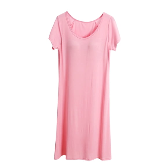 KIHOUT Women's Nightgown Pajamas Clearance Plus Size Pink Round Neck Short Sleeve Home Loose Ladies Dress Pajama Dress Thin Style Integrated Nightdress M-4XL