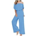 thumbnail image 1 of KIHOUT Women's Off Shoulder Ruffle Jumpsuit Elastic Waist Wide Leg Casual Blouse for Spring Summer Wear, 1 of 4
