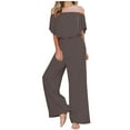 thumbnail image 1 of KIHOUT Women's Off Shoulder Ruffle Jumpsuit Elastic Waist Wide Leg Casual Blouse for Spring Summer Wear, 1 of 5