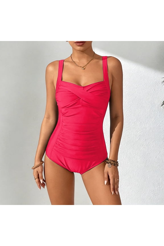 Women's One Piece Swimsuit Square Neck Twist Front Ruched Wide Adjustable Straps Stretchy Quick-Dry Polyamide Spandex for Summer Beach Pool SPA Vacation Activities