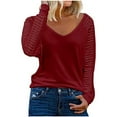 thumbnail image 1 of KIHOUT Women's Patchwork Long Sleeve Top Striped Casual Loose Shirt T-Shirt, 1 of 5