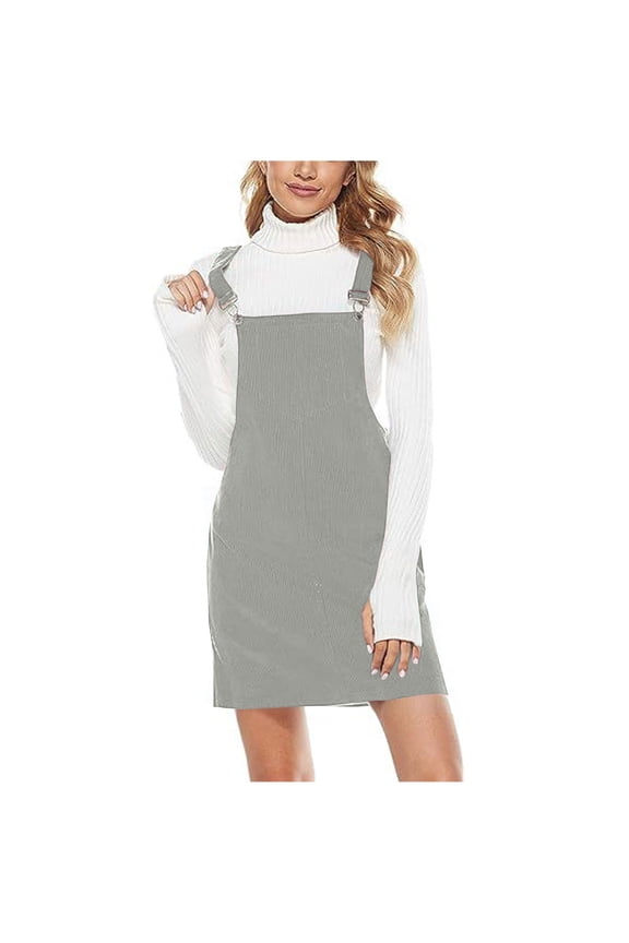 Women's Pinafore Skirt Overalls Summer Adjustable Straps Ladies Ribbed Short Dress with Pockets