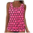 thumbnail image 1 of KIHOUT Women's Pink Polka Dot Scoop Neck Tankini Top | Padded Wire-Free Modest Swimwear Blouse for Beach & Pool, 1 of 4