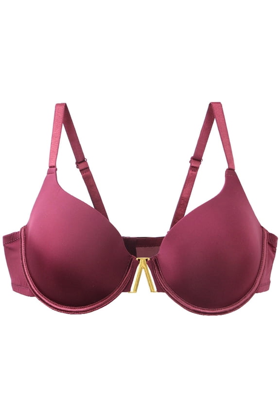 Women's Plus Size D Cup Wired Bra - Metal Buckle Gathered Seamless T-Shirt Bra, Solid Color Everyday Lingerie with Thin Molded Cups (S-3XL)