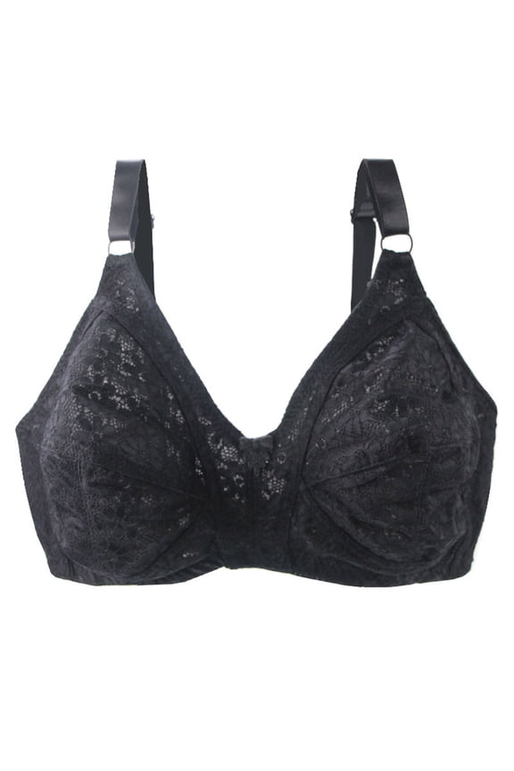 Women's Plus Size E Cup Wireless Bra - Lace Gathered 3-Hook Everyday Lingerie, Thin Full Coverage Underwear for Curvy Women (L-4XL)