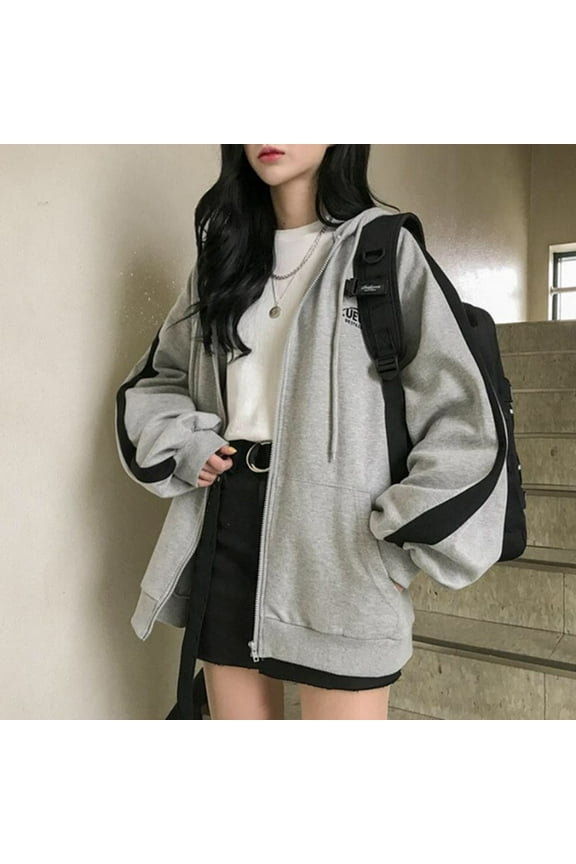 Women's Plus Size Jacket Fashion Gothic Dark Loose Print Casual Full-Sleeve Tops Hooded Coat Baseball Jacket