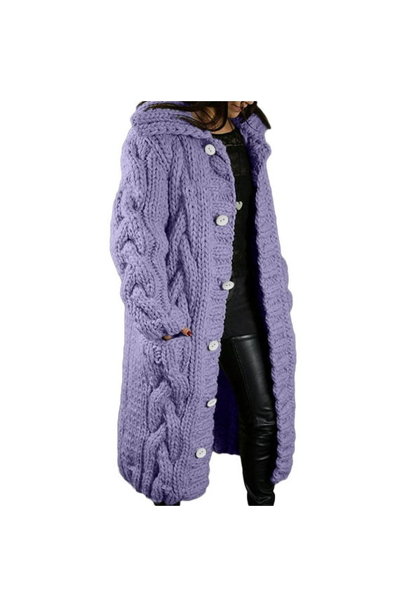 Women's Plus Size Jacket Dealss Long Sleeve Cable Knit Long Cardigan Open Front Button Sweater Outerwear