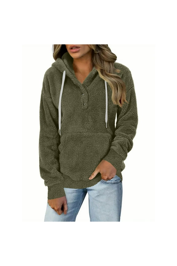 Women's Reversible Fleece Hoodie Jacket - Soft Double-Sided Winter Coat with Button Collar for Everyday Comfort