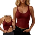 thumbnail image 1 of KIHOUT Women's Ribbed Knit V-Neck Tank Top with Built-In Bra Padded Sleeveless Cami for Daily Casual Wear, 1 of 9