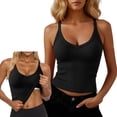 thumbnail image 1 of KIHOUT Women's Ribbed Knit V-Neck Tank Top with Built-In Bra Padded Sleeveless Cami for Daily Casual Wear, 1 of 9