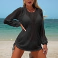 thumbnail image 1 of KIHOUT Women's Ribbed Sheer Long Sleeve Beach Cover Up Set | Two Piece Bikini Swimwear for Vacation & Pool, 1 of 7