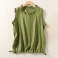 thumbnail image 1 of KIHOUT Women's Ruffled Trim Linen Blend Tank Top Crew Neck Drawstring Waist Casual Blouse for Spring Summer Wear, 1 of 7