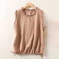 thumbnail image 1 of KIHOUT Women's Ruffled Trim Linen Blend Tank Top Crew Neck Drawstring Waist Casual Blouse for Spring Summer Wear, 1 of 7