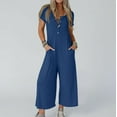 thumbnail image 1 of KIHOUT Women's Short Sleeve Button Front Jumpsuit with Pockets Solid Color Wide Leg Casual Romper for All-Season Wear, 1 of 9