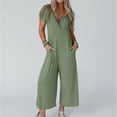 thumbnail image 1 of KIHOUT Women's Short Sleeve Button Front Jumpsuit with Pockets Solid Color Wide Leg Casual Romper for All-Season Wear, 1 of 9