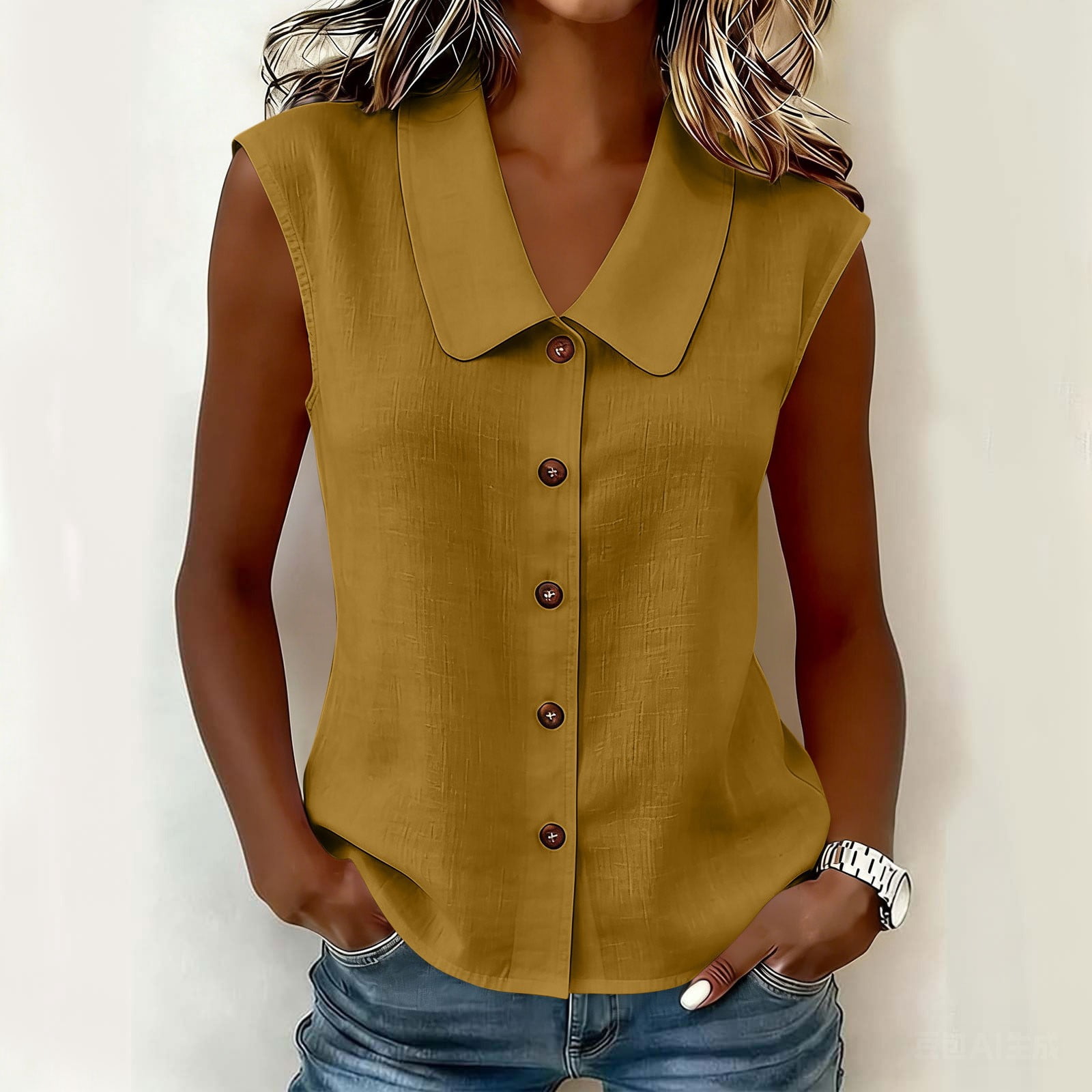 Peter pan collar textured knit button down top