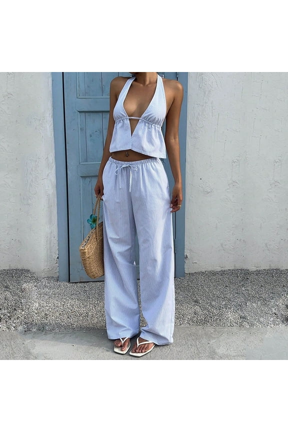 Women's Sleeveless Zip-Front Top and Wide Leg Culottes Two Piece Outfit with Pockets for Casual Everyday Wear