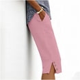 thumbnail image 1 of KIHOUT Women's Solid Color Capri Pants Elastic High Waist Side Pockets Side Slit Buttons Loose Straight Leg All-Season Casual Wear Pants, 1 of 5