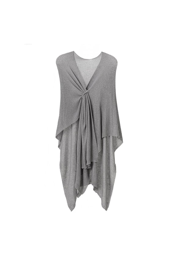 Women's Solid Color Knitted Beach Cover Up | Twist Front Sleeveless Shawl for Vacation & Casual Wear
