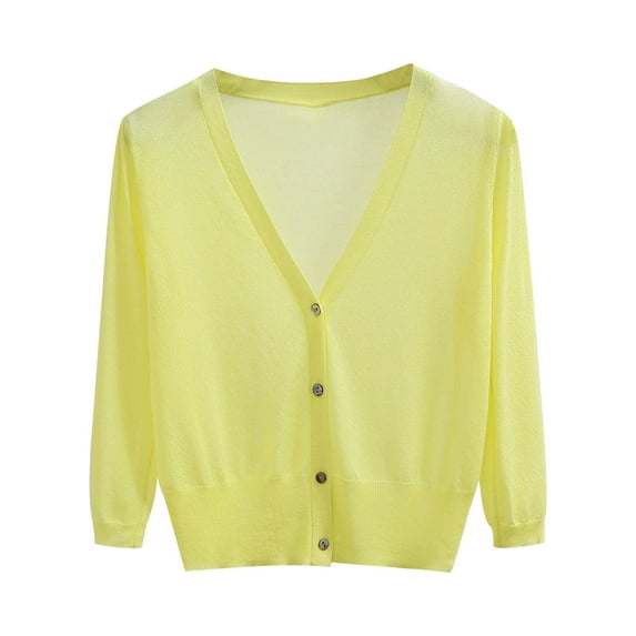 KIHOUT Women's Solid Color Long Sleeved V-neck Tops Cardigan Knitwear Slim Fit Ice Silk Shawl With Candy Colored Sun Protection Shirt