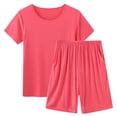 thumbnail image 1 of KIHOUT Women's Solid Color Loungewear Set Round Neck Short Sleeve Top and Elastic Waist Bermuda Shorts with Pockets for Sleepwear and Daily Wear, 1 of 4