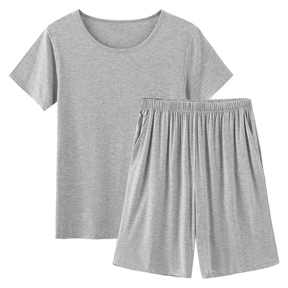 KIHOUT Women's Solid Color Loungewear Set Round Neck Short Sleeve Top and Elastic Waist Bermuda Shorts with Pockets for Sleepwear and Daily Wear