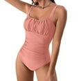 thumbnail image 1 of KIHOUT Women's Solid Color Ruched One Piece Swimsuit | Tummy Control Square Neck Wire-Free Swimwear for Beach & Pool, 1 of 4