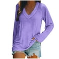 KIHOUT Women's Solid Color Tops Clearance Loose Long Sleeve Blouse V