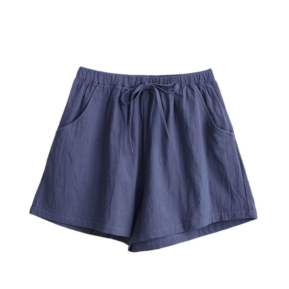 KIHOUT Women's Solid High Waisted Hemp Blend Casual Shorts Elastic Drawstring Waist Pocketed Loose Fit Summer Lounge Wear