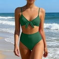 thumbnail image 1 of KIHOUT Women's Split Bikini Swimsuit Solid Color Knot Front High-Waisted Bottom Removable Padded for Beach Pool Summer, 1 of 5
