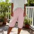 thumbnail image 1 of KIHOUT Women's Striped Capri Shorts - Nylon Spandex Blend, Elastic Drawstring Waist, Side Pockets, Loose Wide Leg for Casual, Beach & All-Season Wear, 1 of 8