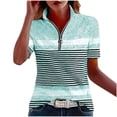 thumbnail image 1 of KIHOUT Women's Striped Color Block Quarter-Zip Polo Shirt, Short Sleeve Stand Collar Casual and Golf Top with Relaxed Fit, 1 of 7