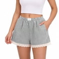 thumbnail image 1 of KIHOUT Women's Striped Lace Trim Elastic Waist Shorts - Cotton Blend, Side Pockets, Casual Sleep & Loungewear for Spring & Summer, 1 of 5