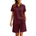 thumbnail image 1 of KIHOUT Women's Summer Casual Two Piece Outfit Short Sleeve Lapel Button V Neck Top and Shorts Set Loose Fit Breathable Cotton Linen Blend Tracksuit for Daily Vacation, 1 of 8