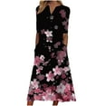 thumbnail image 1 of KIHOUT Women's Summer Dress Fashion Floral Printed Short Sleeved V-neck Button Mid Calf Dress Multicolor 2XL, 1 of 5