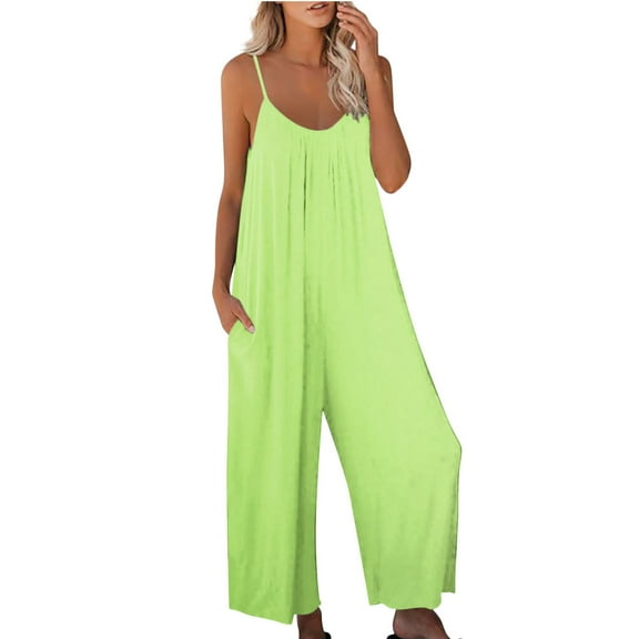 KIHOUT Women's Summer Solid Color Jumpsuit Wide Leg Pants With Pockets Lightweight Casual Loose Long Pants