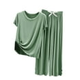 thumbnail image 1 of KIHOUT Women's Summer Solid Pajama Two Piece Set Plus Size,Round Neck Short Sleeve Top and Elastic Waist Capris Pants Loose Comfy Pajama Set Ladies Casual Tops Pants Nightdress Set, 1 of 3