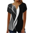 thumbnail image 1 of KIHOUT Women's Summer Tops Pleated Button V Neck Short Sleeve T-Shirt Causal Waist A-Line Print Tunic Tops, 1 of 5