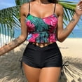 thumbnail image 1 of KIHOUT Women's Tankini Swimsuit Set | Tropical Floral Print Crop Top with Black Boyshorts | Adjustable Tie Side Bathing Suit, 1 of 6