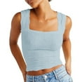 thumbnail image 1 of KIHOUT Women's Textured Square Neck Crop Tank Top Wide Straps Sleeveless Form-Fitting Blouse for Spring Summer Wear, 1 of 9